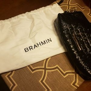 Black leather Brahmin wristlet